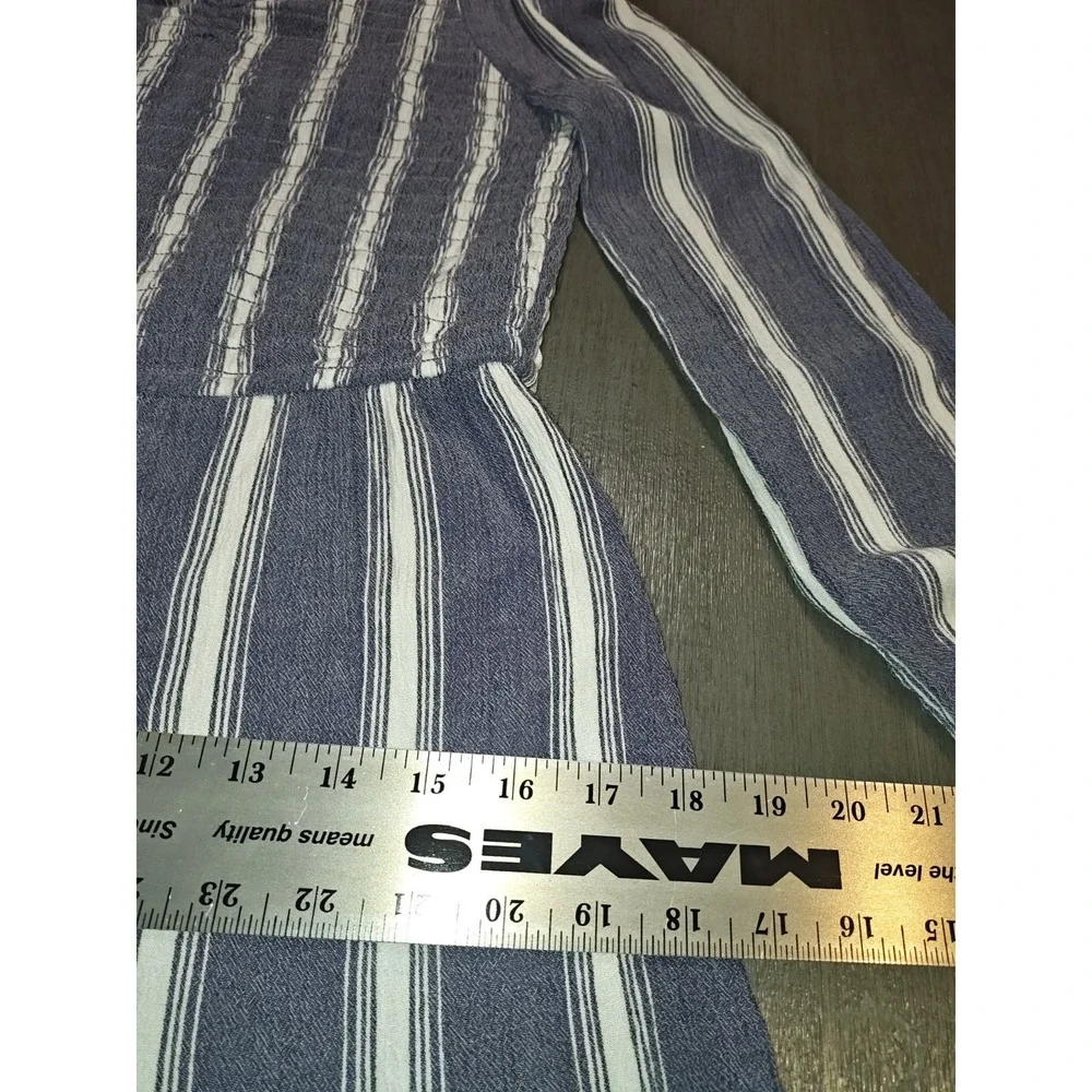 Justice Girls Size 14 Blue White Striped Long Sleeve Romper Smocked Bodice...